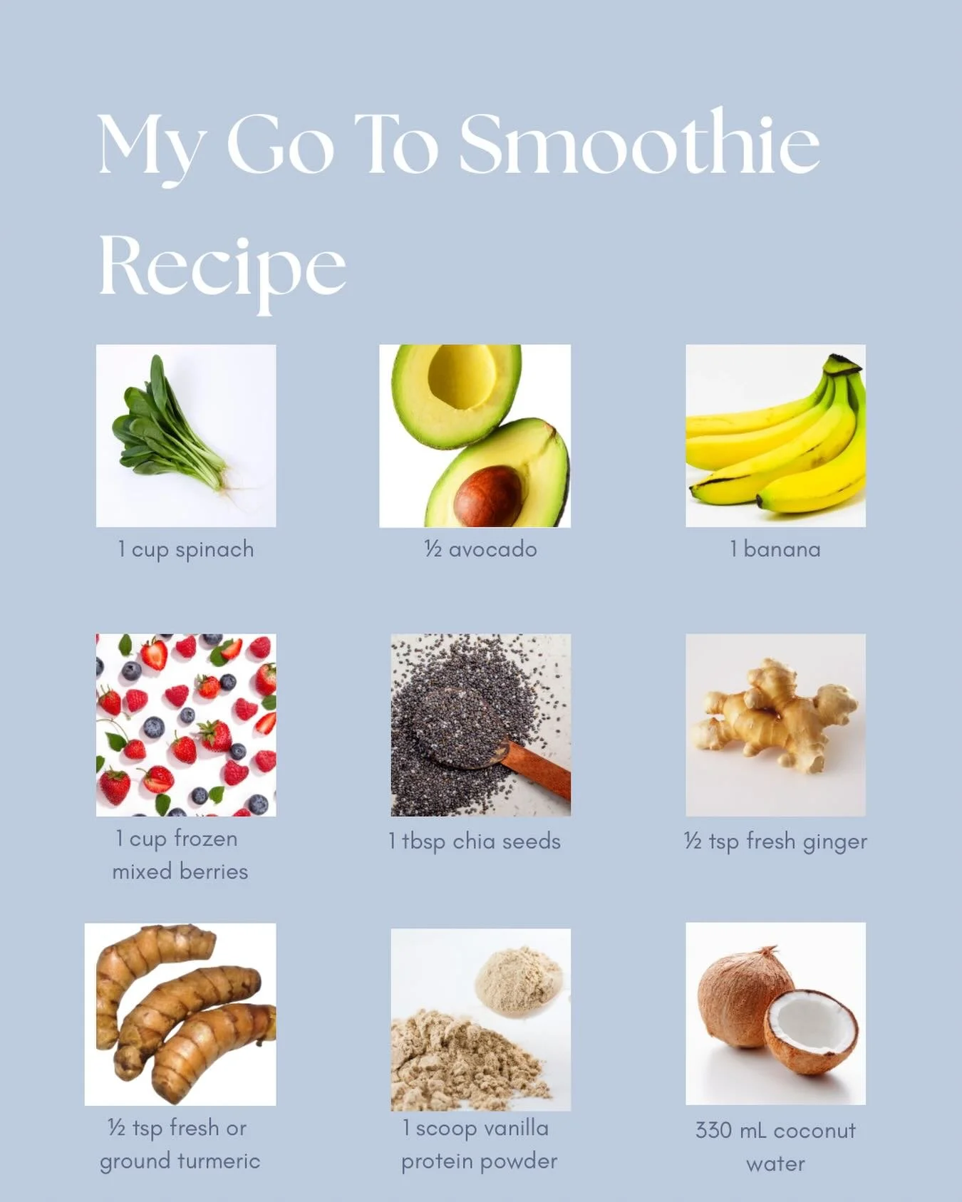 I love a smoothie. It&rsquo;s such an easy way to get in so many nutrients, especially if you are on the move all the time. This is my go to one. I often call it the kitchen clean out because you can add whatever fruits and vegetables you have on han