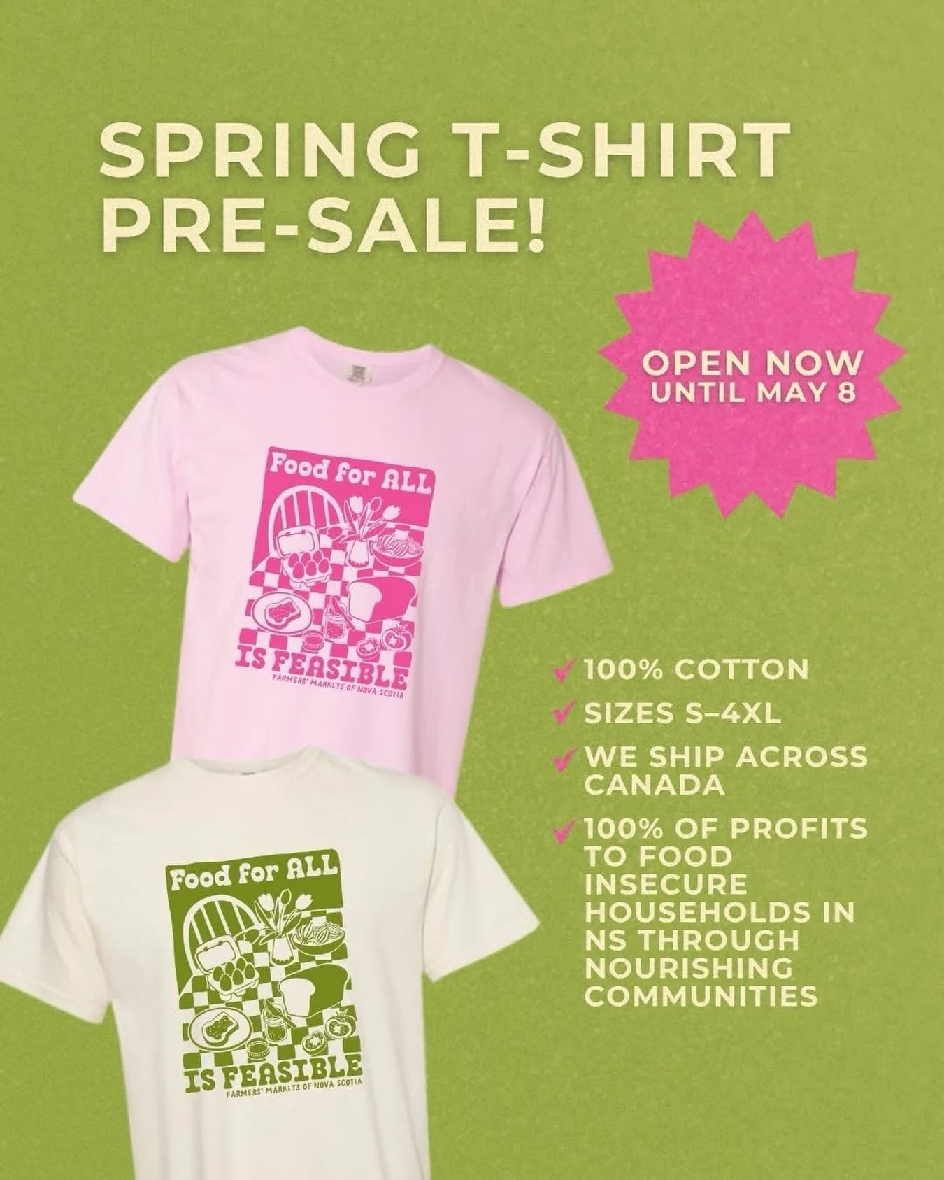 Did you see @marketfreshns&rsquo;s NEW Spring merch?! 😍

They&rsquo;re available at https://fmns.square.site/ and all the proceeds go towards Nourishing Communities! 

🥬 Graphic from @marketfreshns 

#novascotia #foodforallisfeasible #novascotiahan