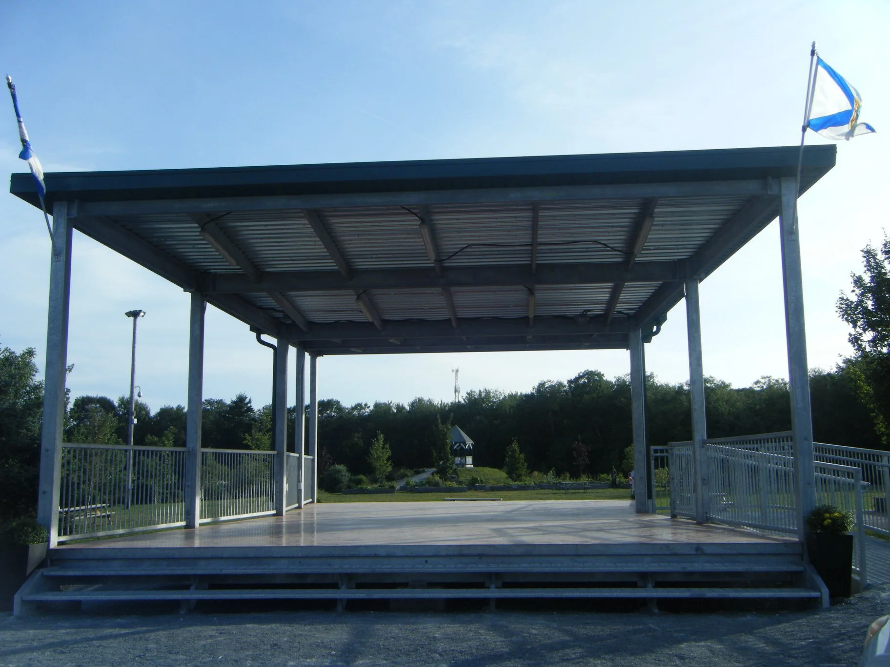 The Charles Fenerty Bandstand stands empty, ready to be rented in Acadia Park in Sackville, NS.
