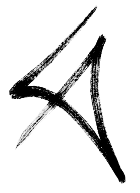 Black custom sigil symbol on a white background, designed by the artist with the meaning "Thank you"