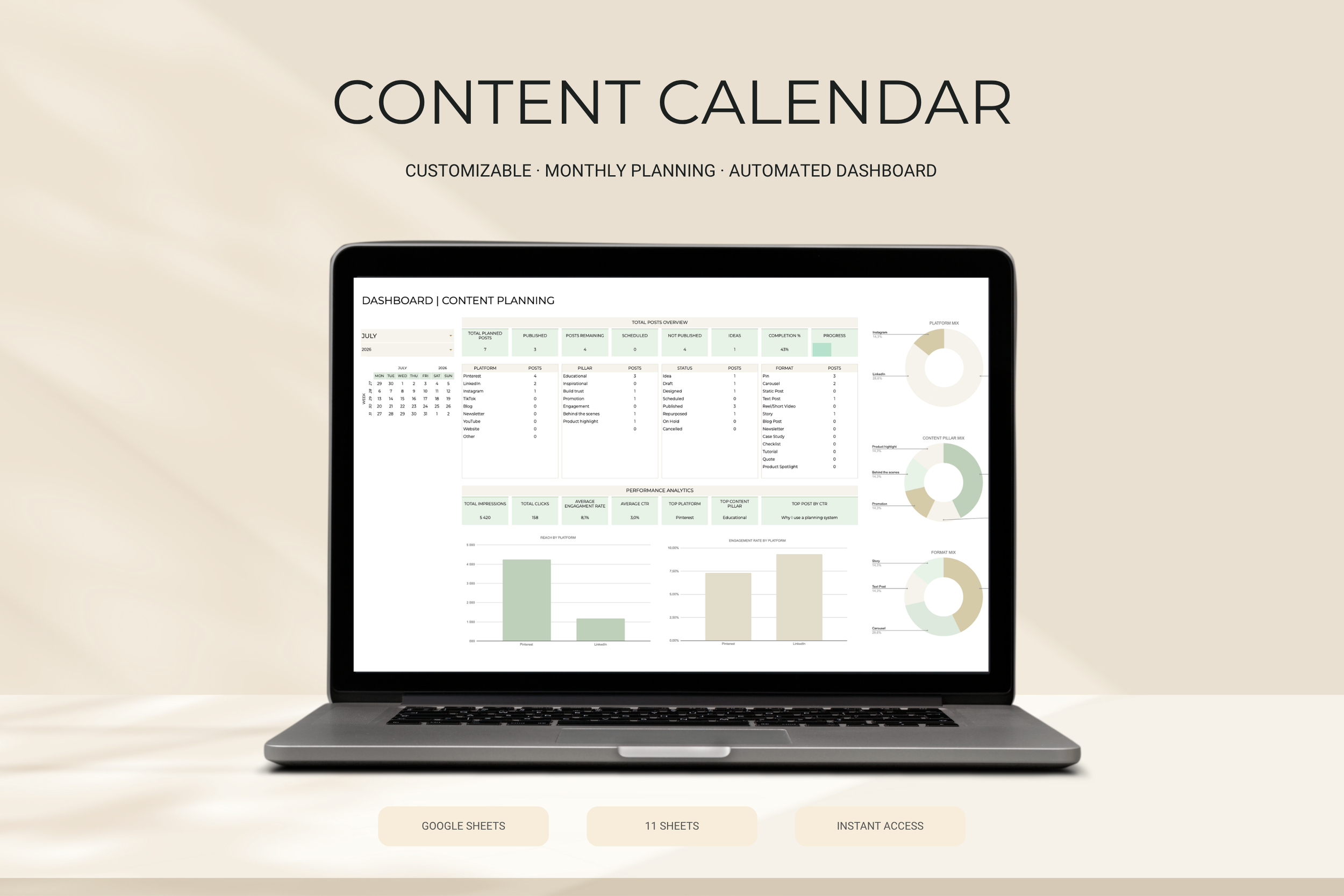 Google Sheets | Social Media Content Calendar