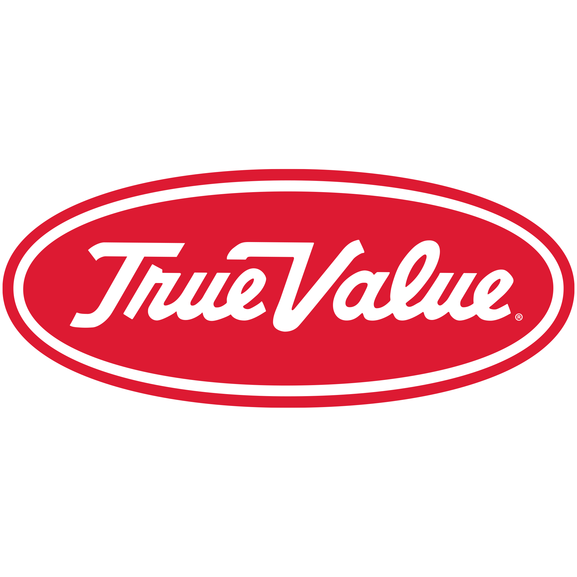 Red oval logo with white cursive text reading 'True Value'.