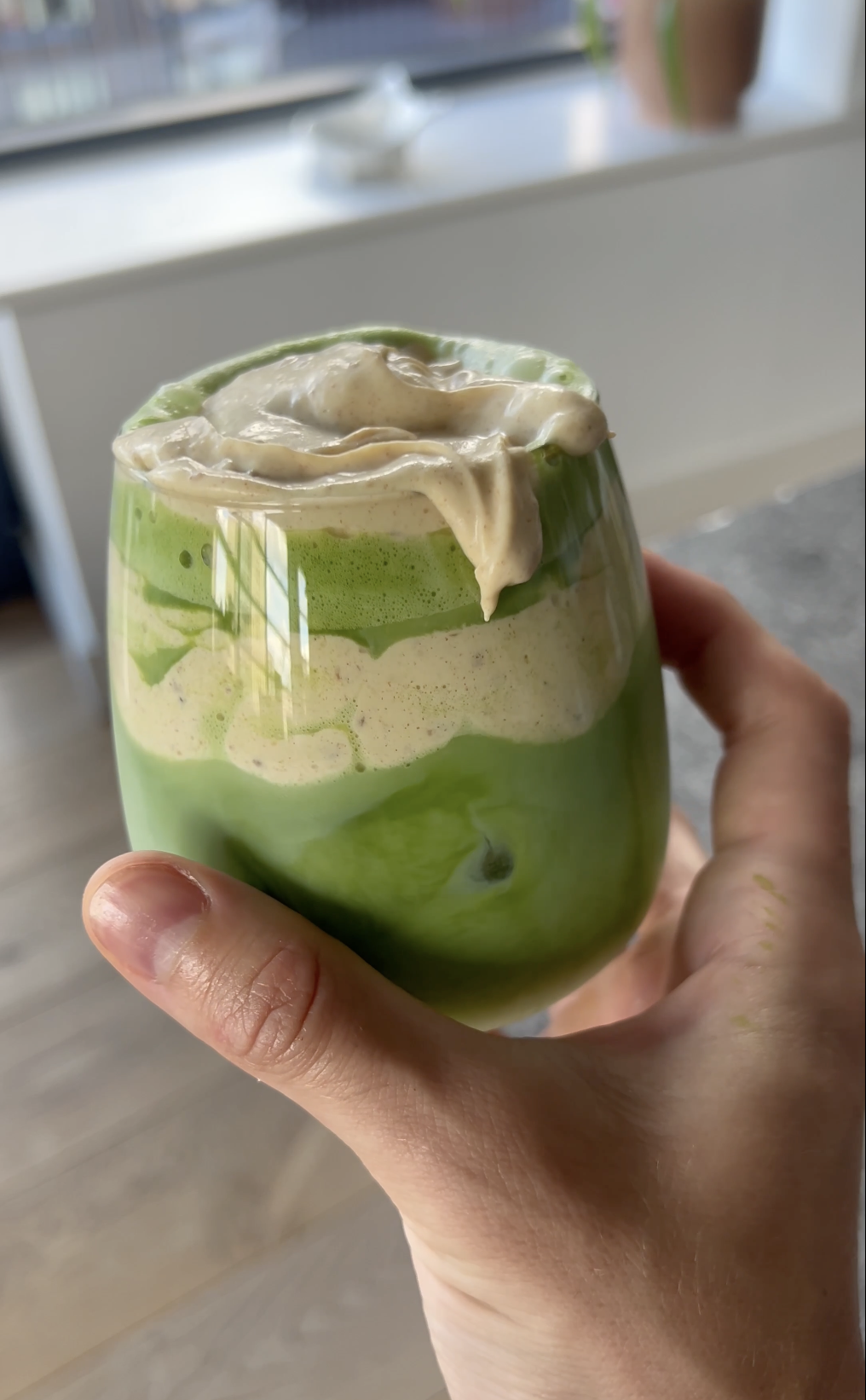 Matcha with Double Cream and Dates 