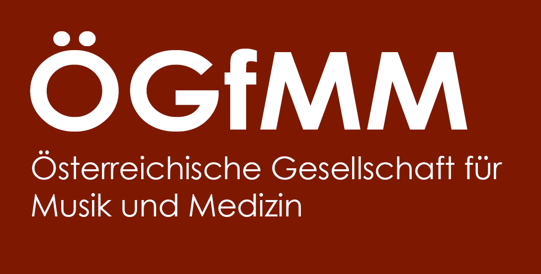 Das Logo der Österreichischen Gesellschaft für Musik und Medizin (ÖGfMM) auf braunem Hintergrund
