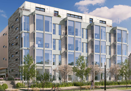 Rendered view of the 2220 11th Street development showcasing design and build services for access control, video surveillance, integrated unit entry hardware, and video intercom systems.