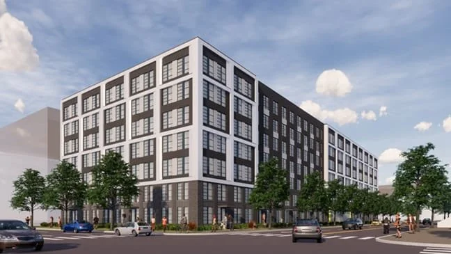 Rendering of Northwest One building highlighting AV systems, security systems, and infrastructure cabling design services.