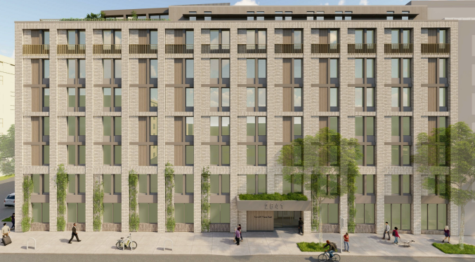 Rendering of Faircliff Plaza highlighting the design of integrated technology systems for the property.