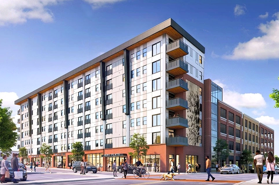 Rendering of Novi building with design/build services completed for integrated building technology systems.