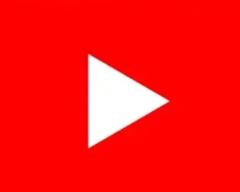 Red background with a white play button triangle in the center, resembling the YouTube logo.