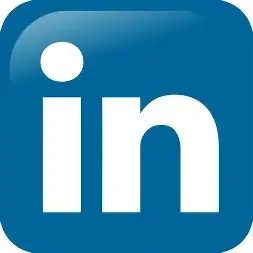 LinkedIn logo in blue and white colors.