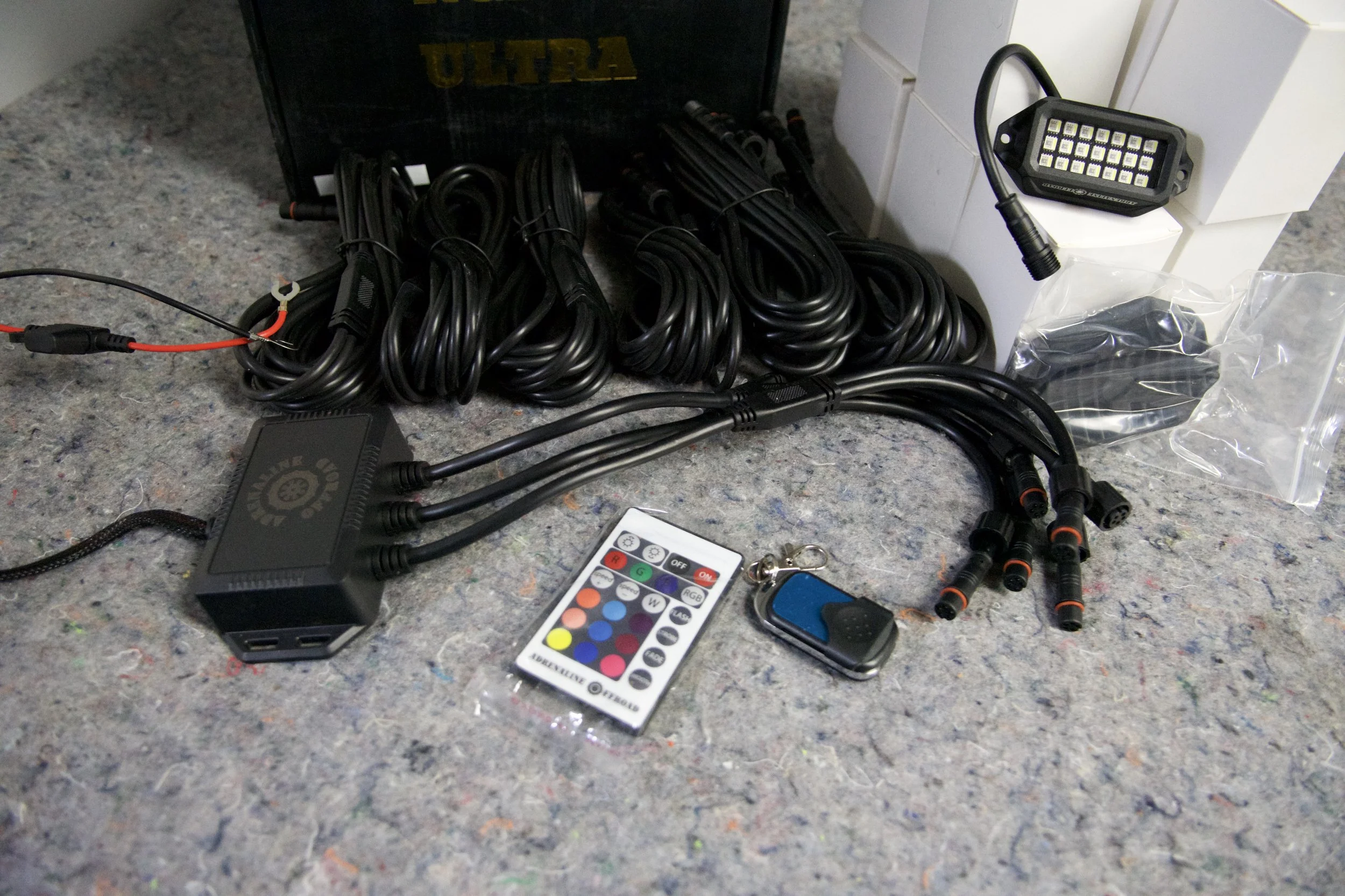 RGB+W LED pod lights with wiring harness