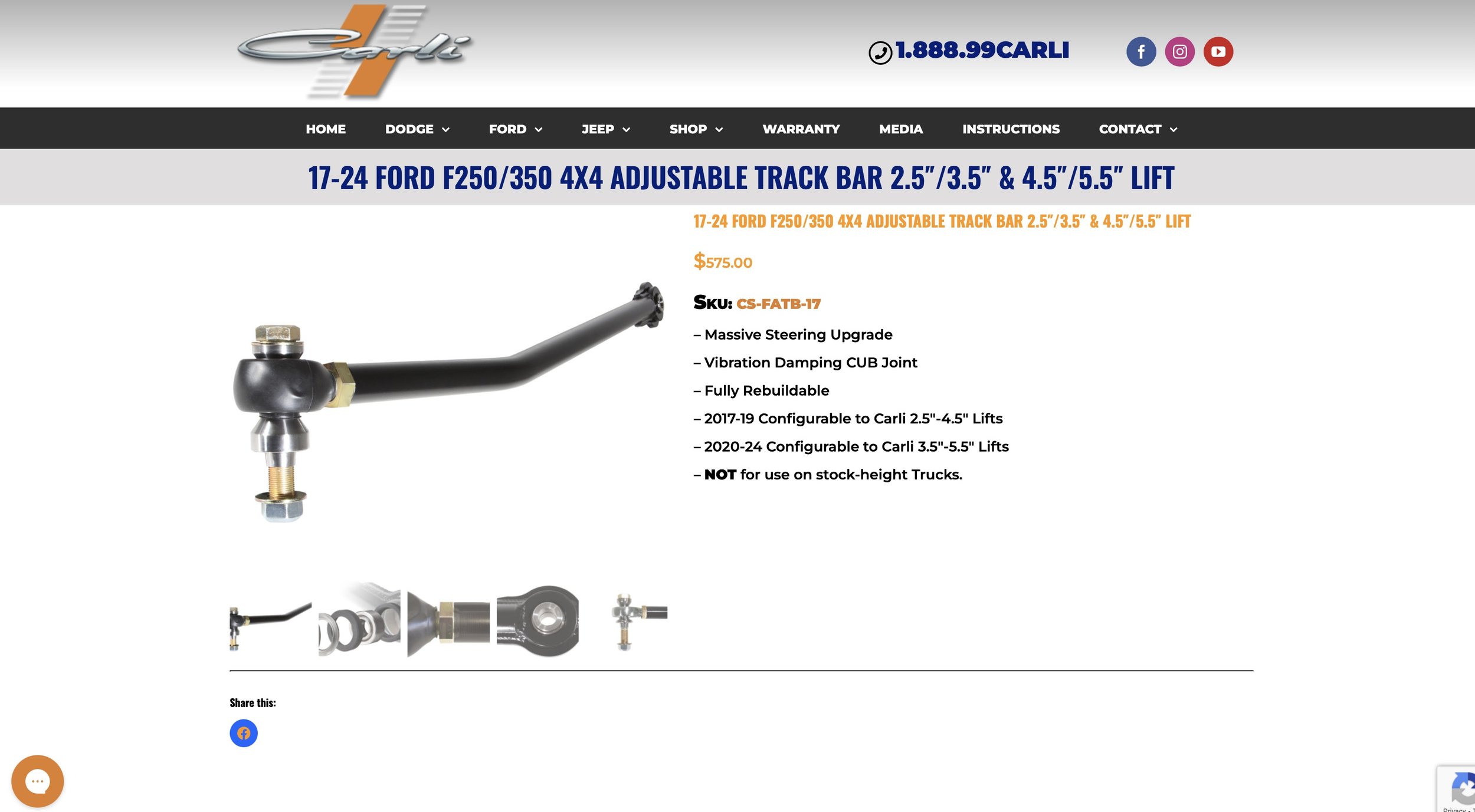 Carli Adjustable Track Bar CS-FATB-17 for 2017–2024 Ford F-250 F-350 4x4