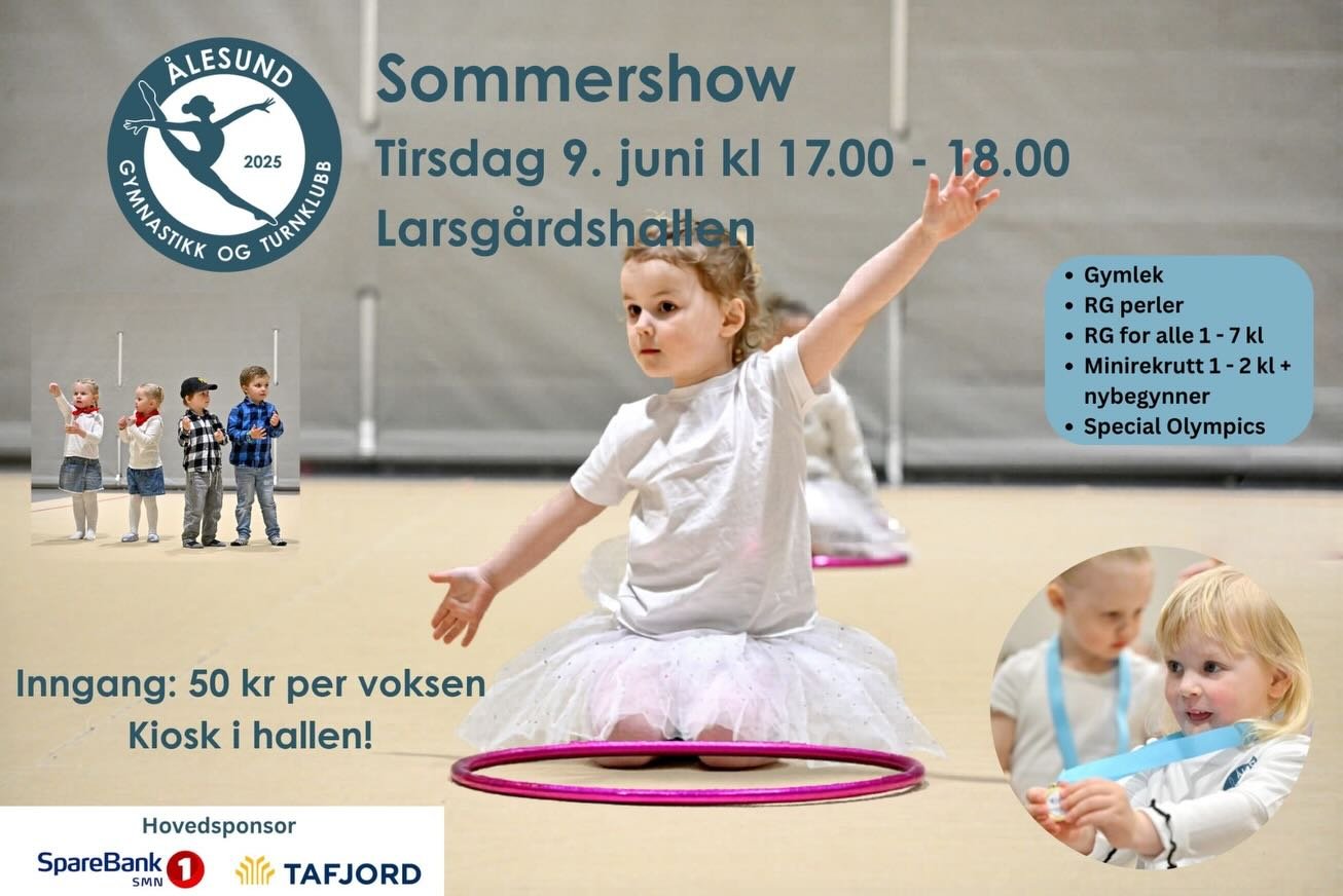 Velkommen til &aring;rets sommershow! ☀️
&Aring;rets show vil best&aring; av to deler:

🌟 Del 1: Sommershow for alle v&aring;re 200 medlemmer 
Kl. 17.00 &ndash; 18.00 

✨ Del 2: Miss Solstr&aring;le
Kl. 18.00 &ndash; 20.00

Dette er en showkonkurran