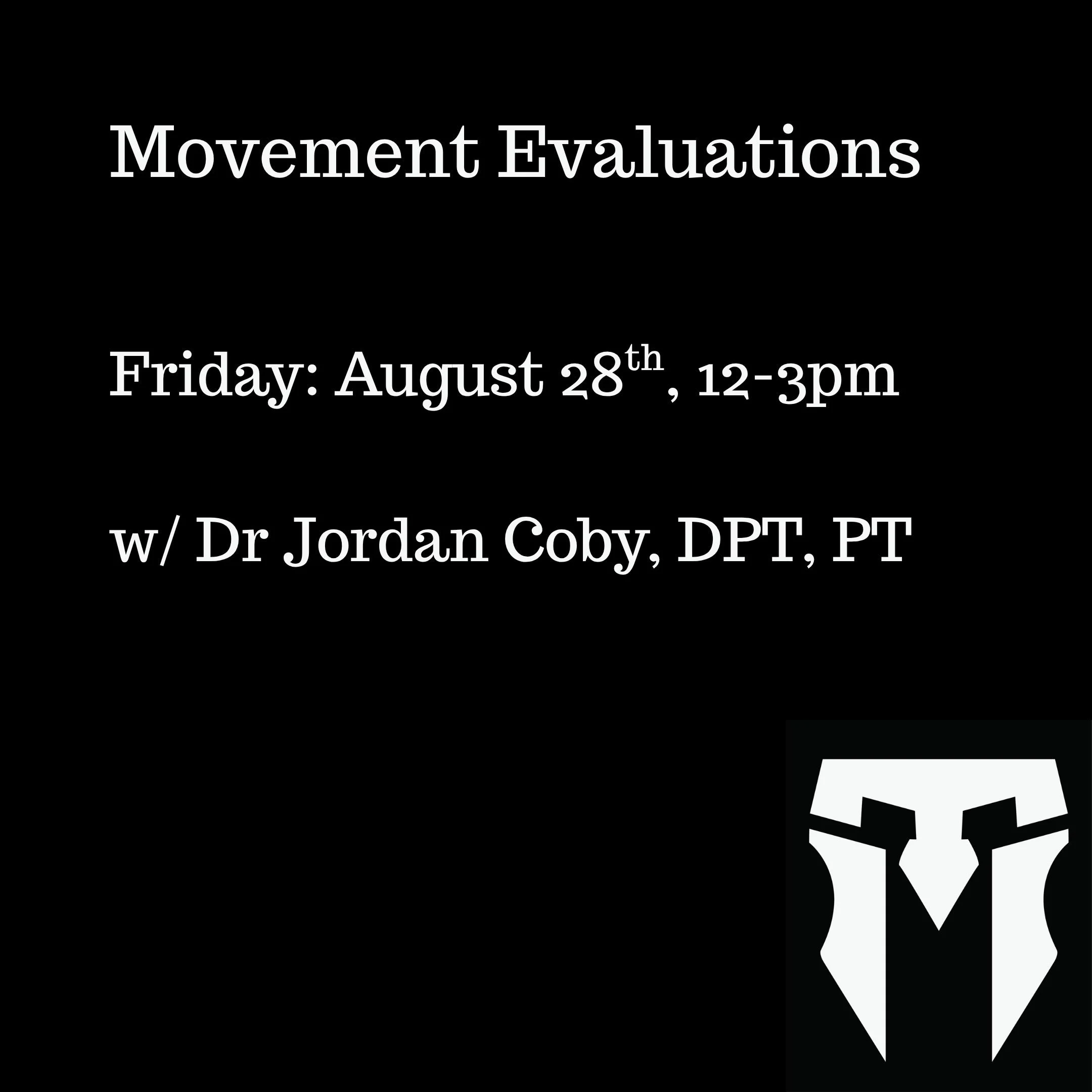 Save the date! 
.
We are offering free 20 minute movement assessments at @tacomastrength @tacomastrengthwl on Friday, August 28th. 
.
Are you frustrated with nagging pain, a workout plateau, or an old injury holding you back from living your life wit