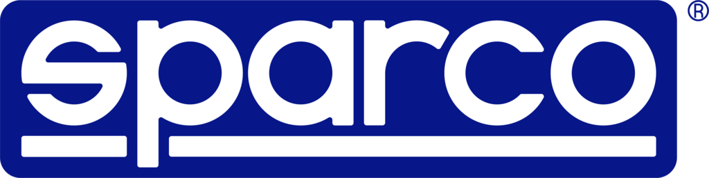 Sparco logo in white text on a blue background.