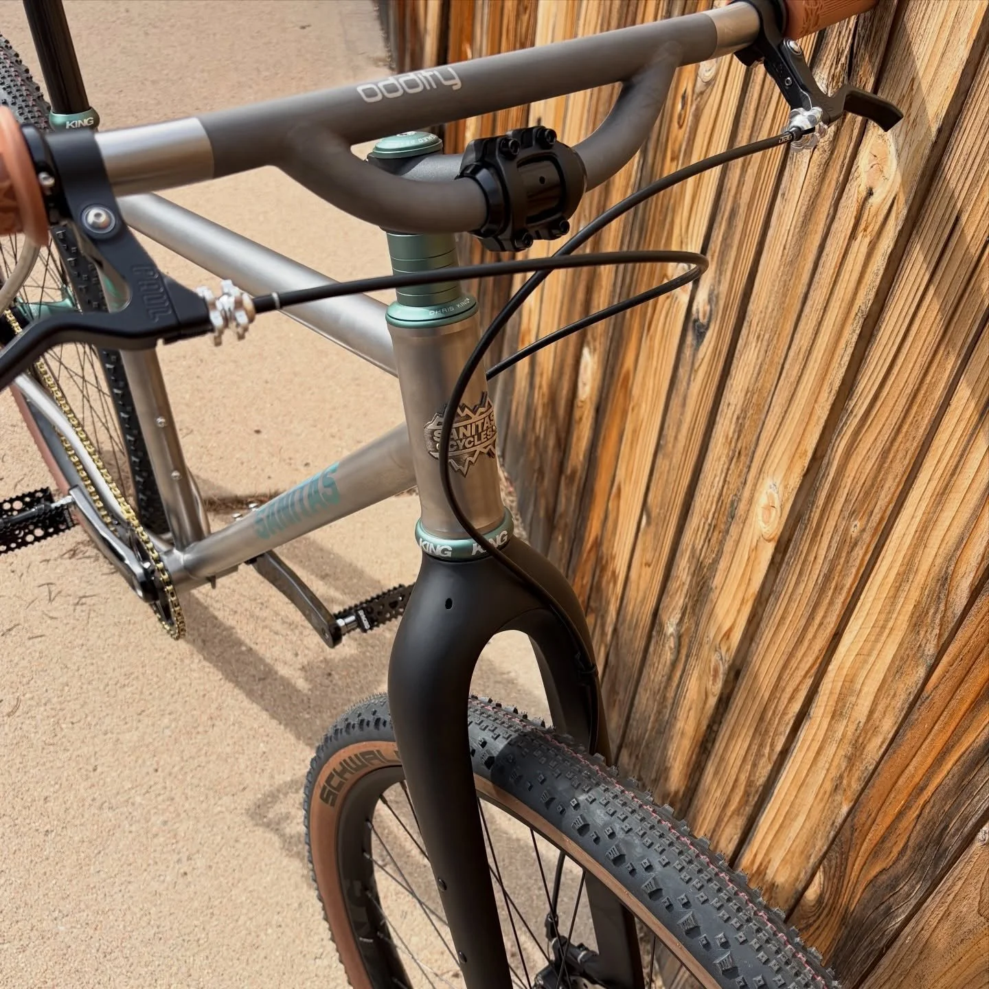 Final Build Reveal!!

Chris sent us photos of his Vacuole Adventure/BikePacker all built up! The Jade  Anodized Logos complement the Chris King components &amp; wheelset to make the bike POP perfectly!! 

Bike looks Amazing!! 
Can&rsquo;t wait to see