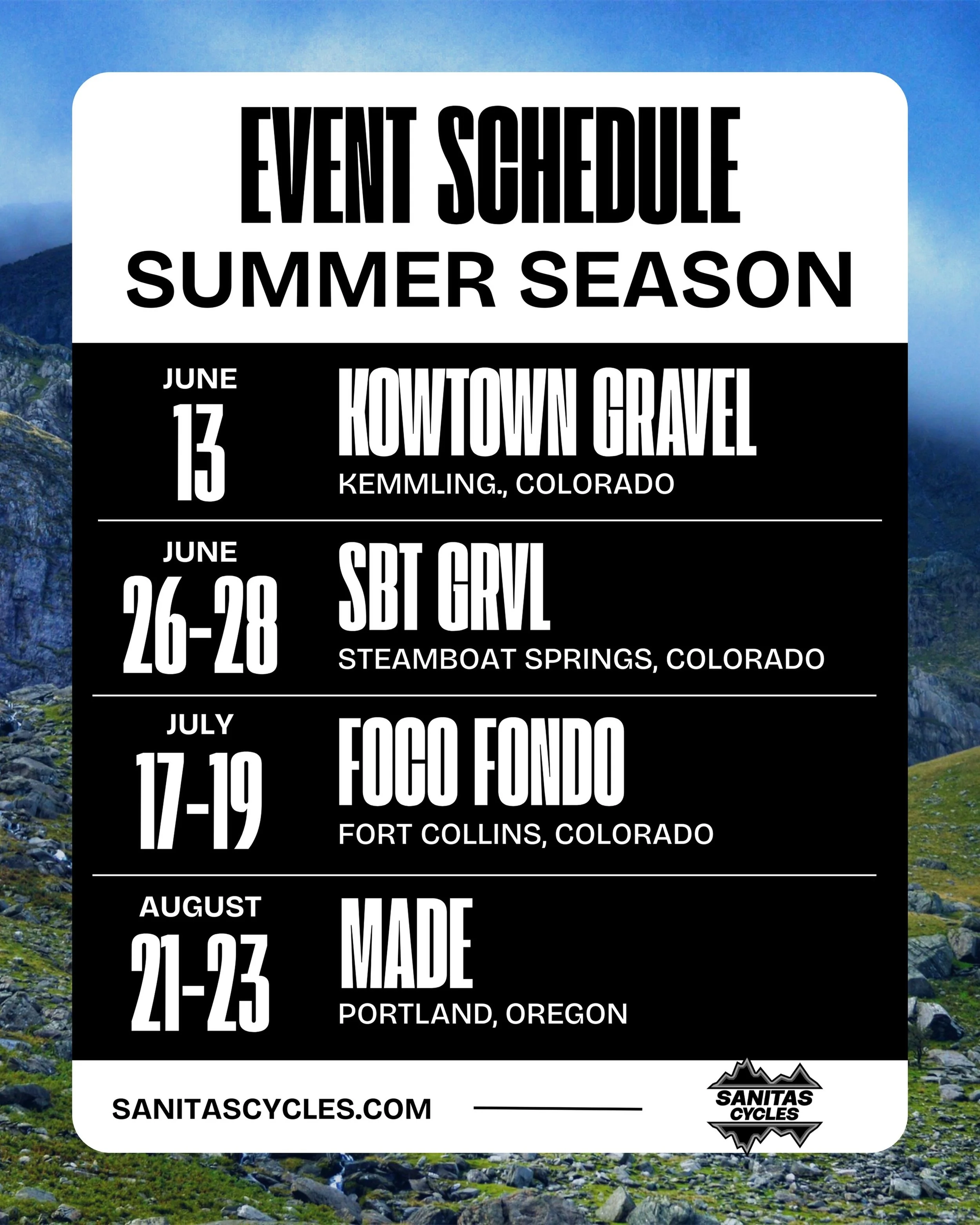 Now that Summer is upon us, it&rsquo;s time to get out and mingle! 

We love chatting bikes &amp; you if plan to attend any of theses event, please stop by, say Hi 👋🏼 and chat bikes with us!! 

🚲 June 13th - @kowtowngravel 
🚴🏼 June 26-28th - @sb