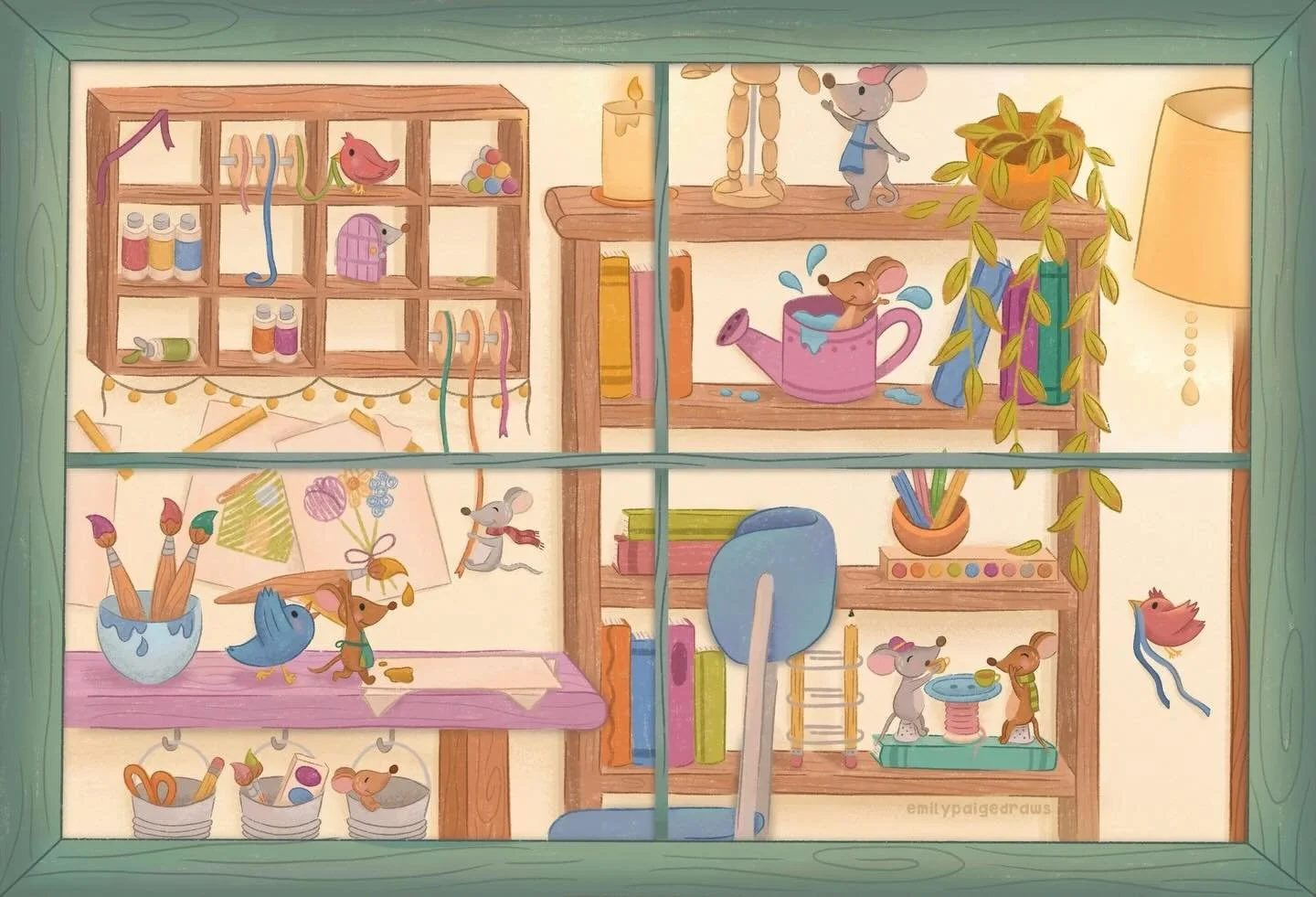 These critters are causing some serious chaos in the art studio! 

Swipe to see what&rsquo;s going on in the kitchen!

How many cute lil critters can you spot?👀
&bull;
#childrensillustrator #kidlitillustrator #childrensbooksofinstagram #kidlitartist