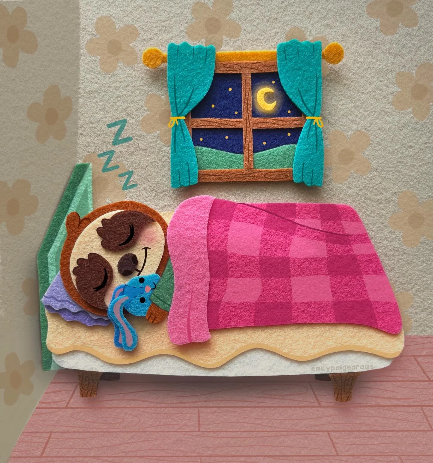 A sleepy lil felt sloth this snowy afternoon!

Swipe to see the hand-cut felt before I added the digital magic!✨
&bull;
#kidlitillustration #feltart #slothillustration #childrensbookstagram #picturebookillustration