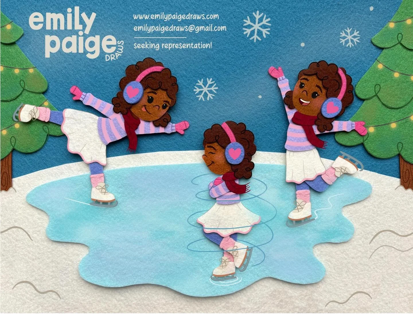 Hey #kidlitartpostcard day!❄️

I&rsquo;m Emily Paige, a digital &amp; felt artist creating whimsical characters and cozy environments that spark feelings of comfort to young readers! 

I&rsquo;m open for work and interested in picture books and board