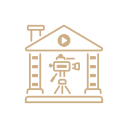 Een huis met daarin een camera waarmee vastgoedbeelden worden gemaakt.