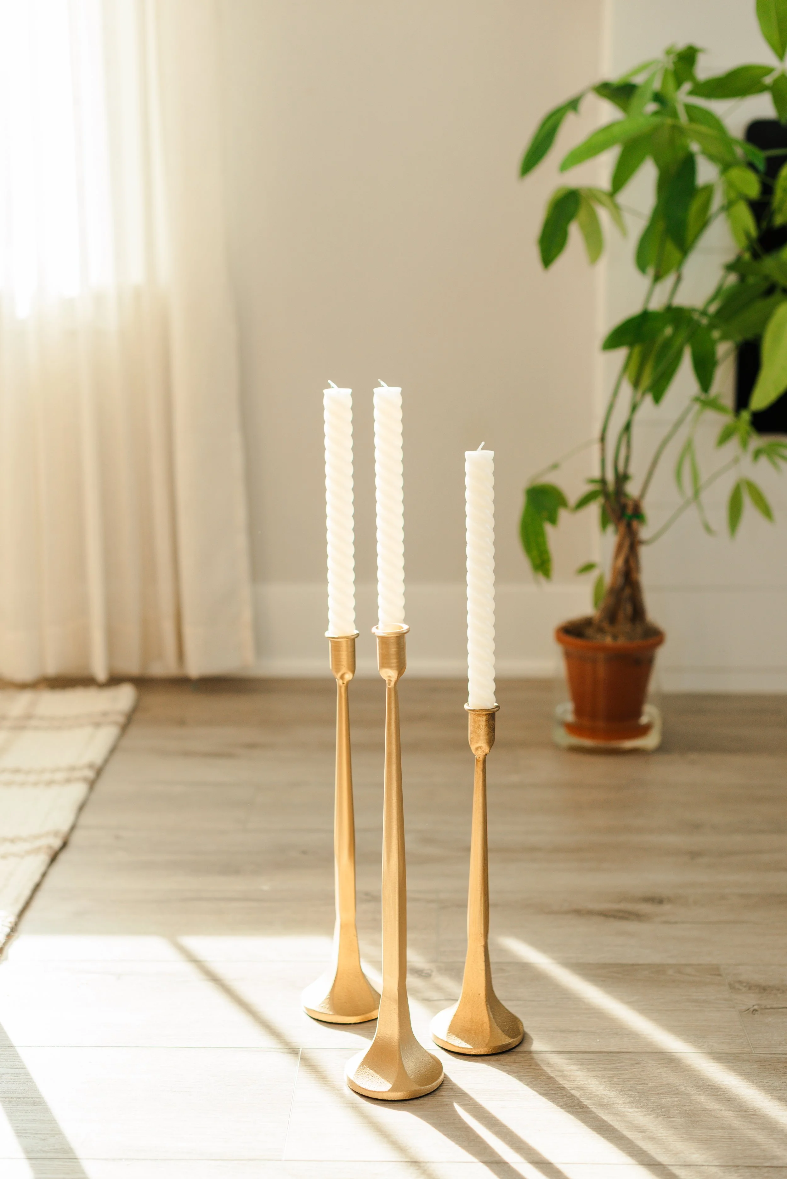 Gold Cast Iron Taper Candle Holders (Set of 3)