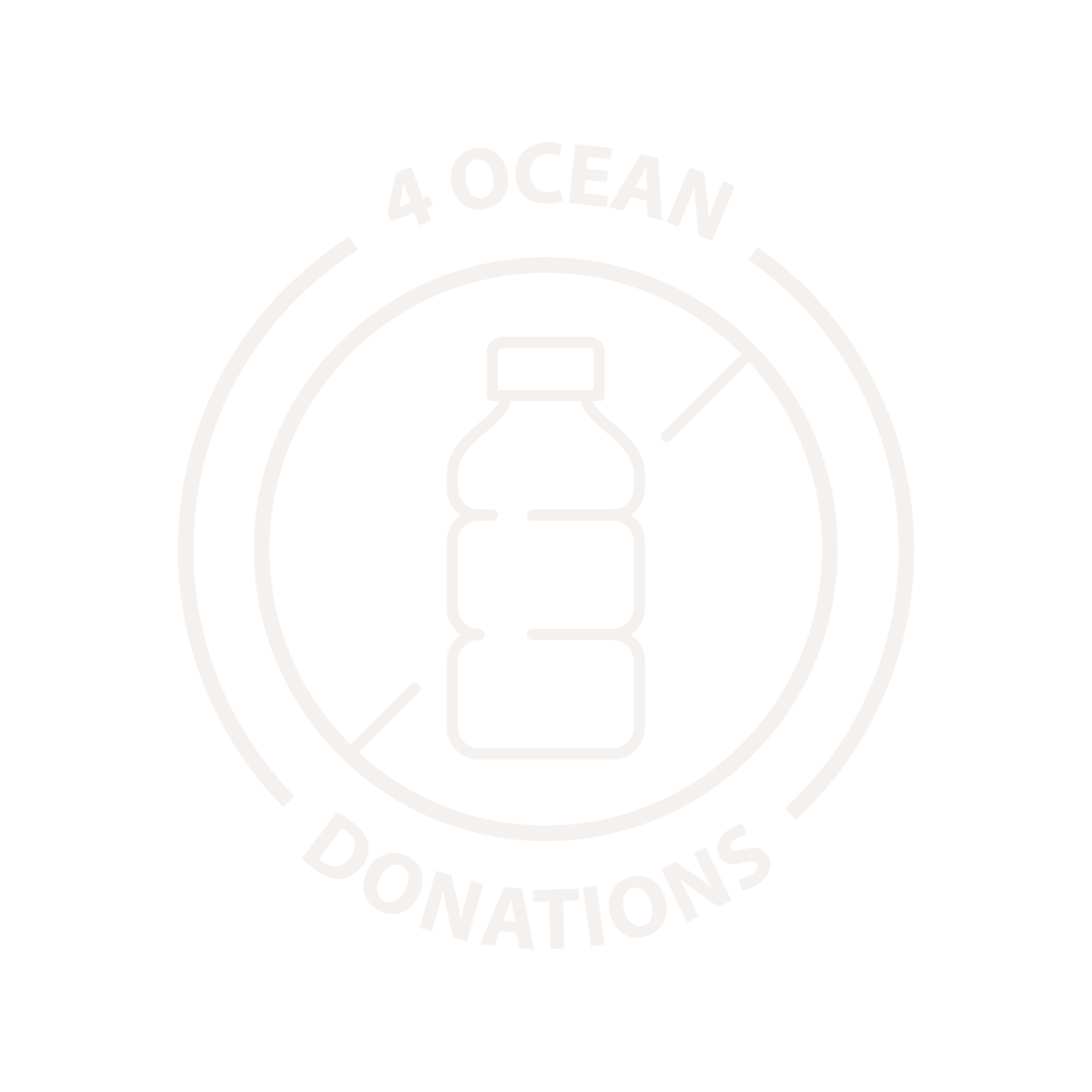 Circular logo with the text '4 OCEAN' at the top and 'DONATE' at the bottom, featuring a stylized bottle in the center.