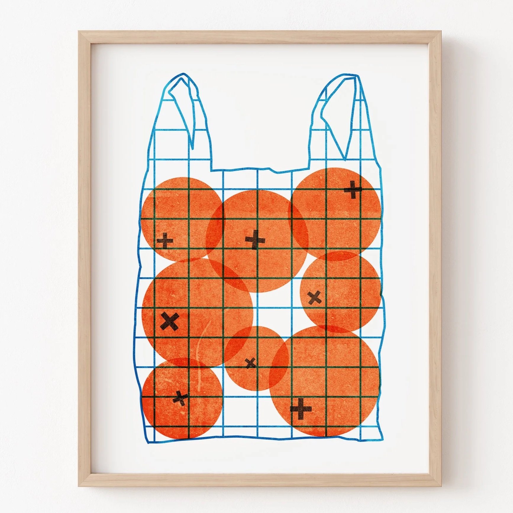 Bag of Oranges Illustration, Colorful Kitchen Art Print