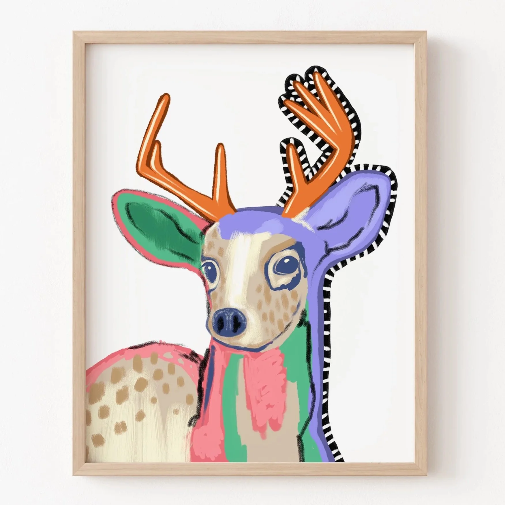 Colorful Deer Illustration Print, Modern Woodland Art Print