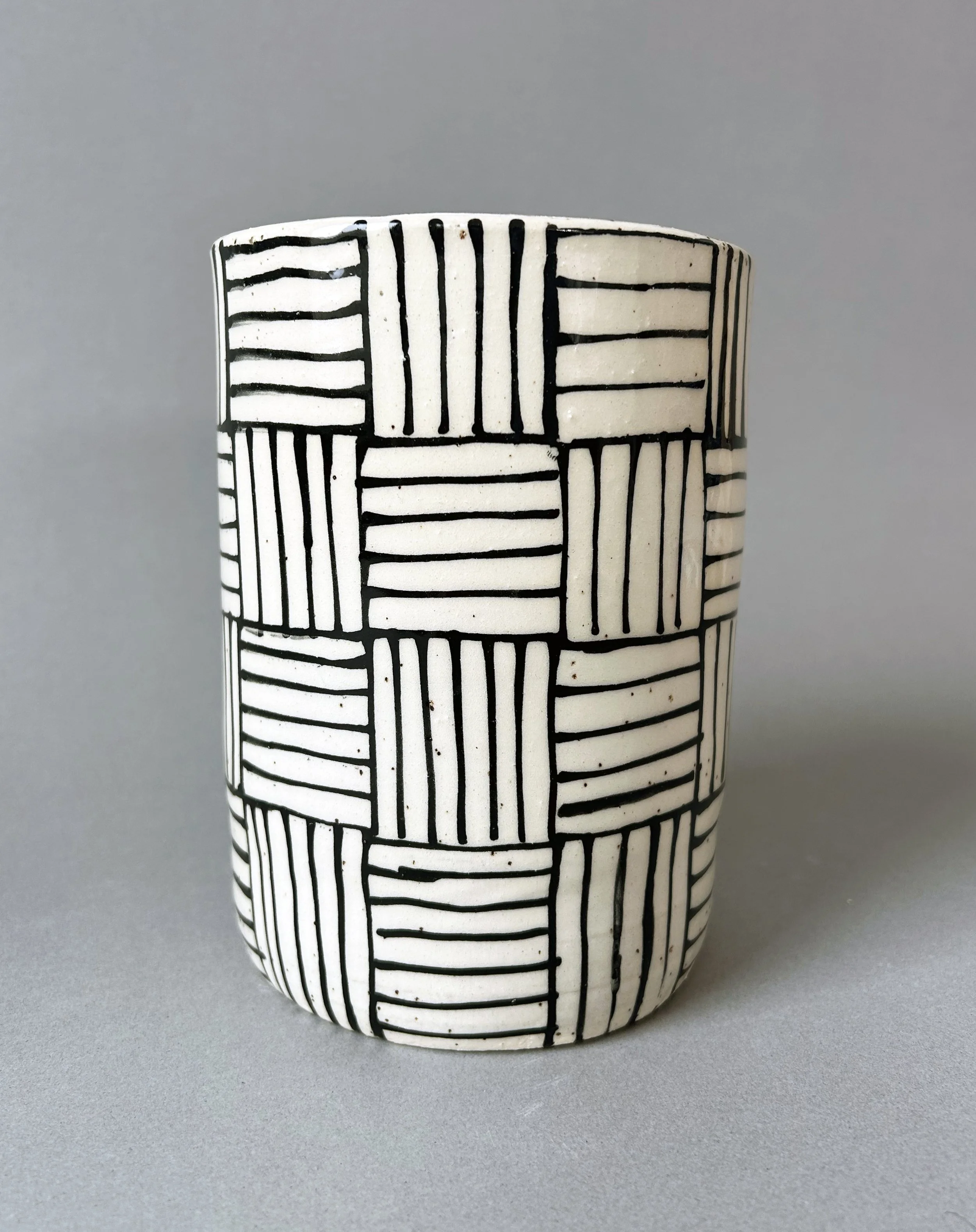black stripes utensil holder ceramic stoneware.jpg