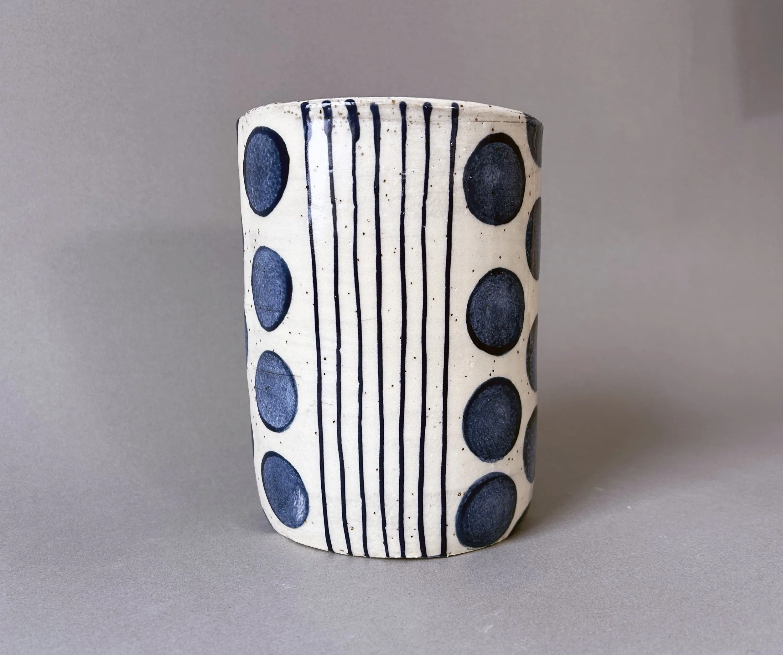 blue striped utensil holder ceramic stoneware.jpg