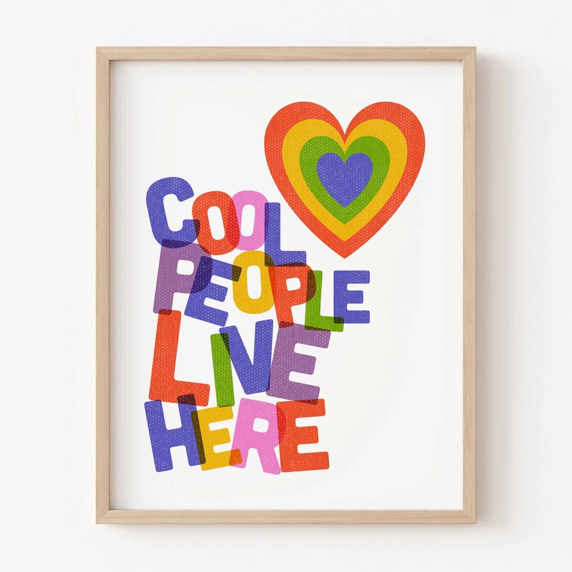 Cool People Live Here Typography Print, Colorful Wall Decor