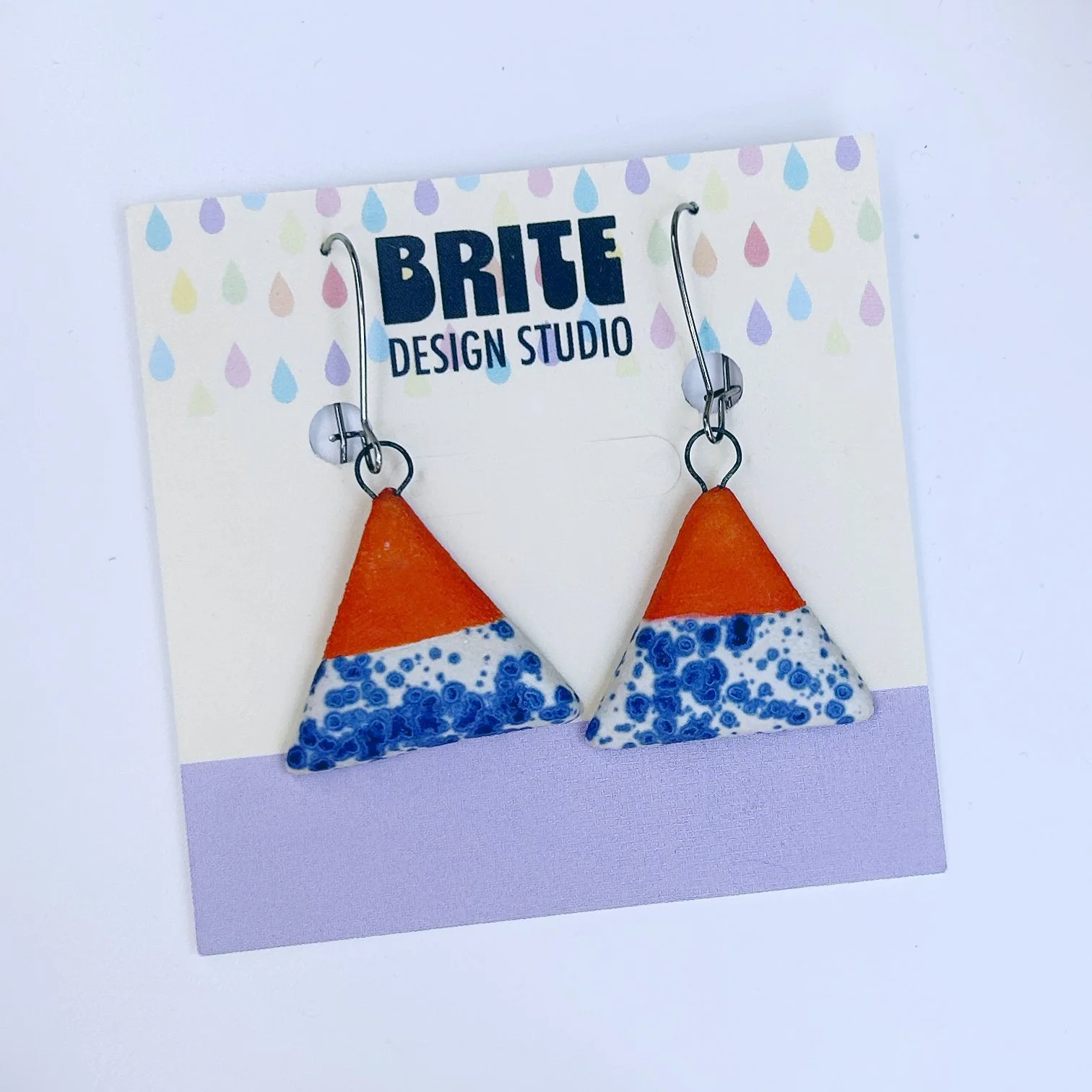 orange blue speckle triangel dangle earrings.jpg