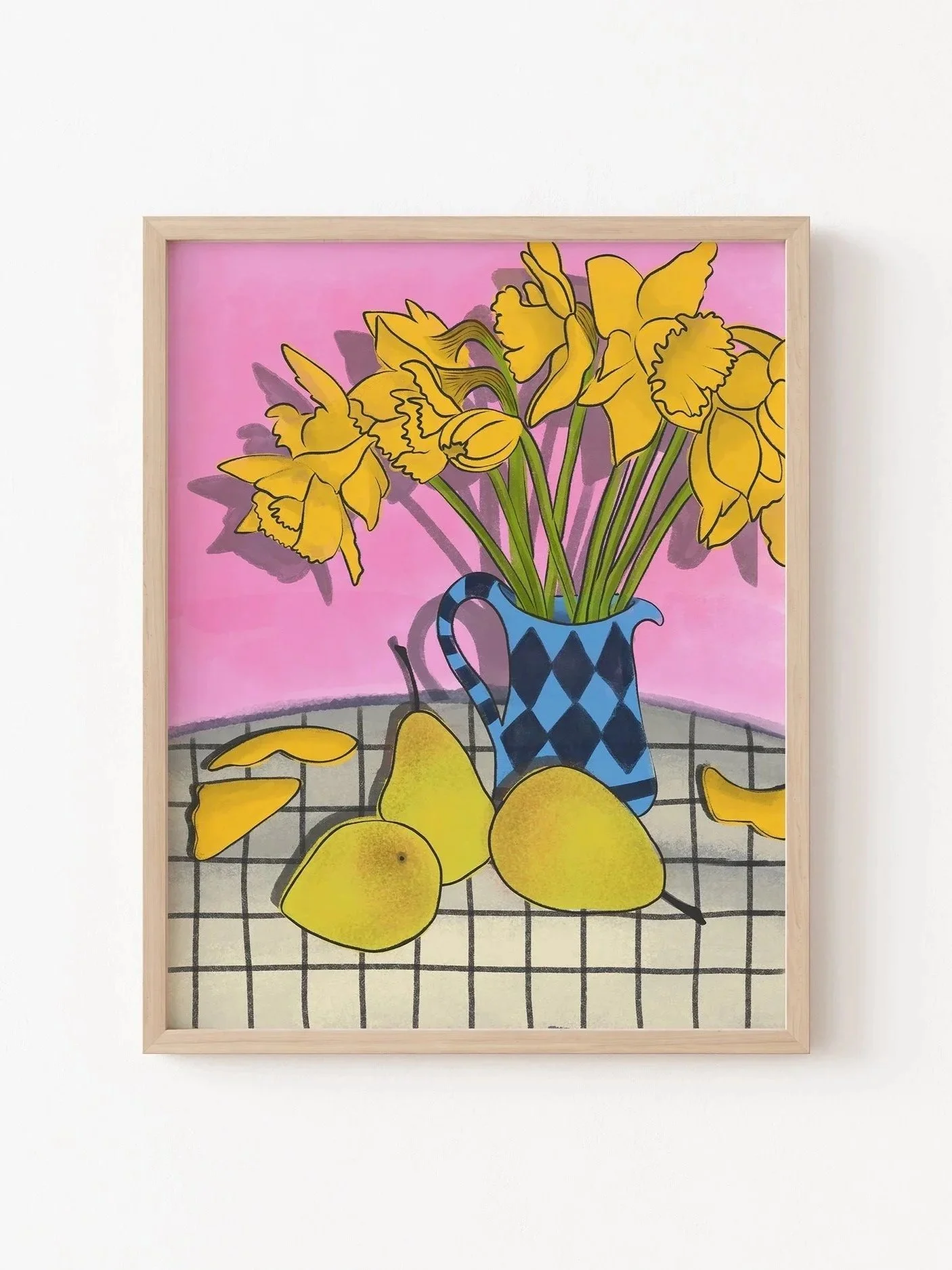 Colorful Daffodil Still Life Illustration, Modern Floral Art Print