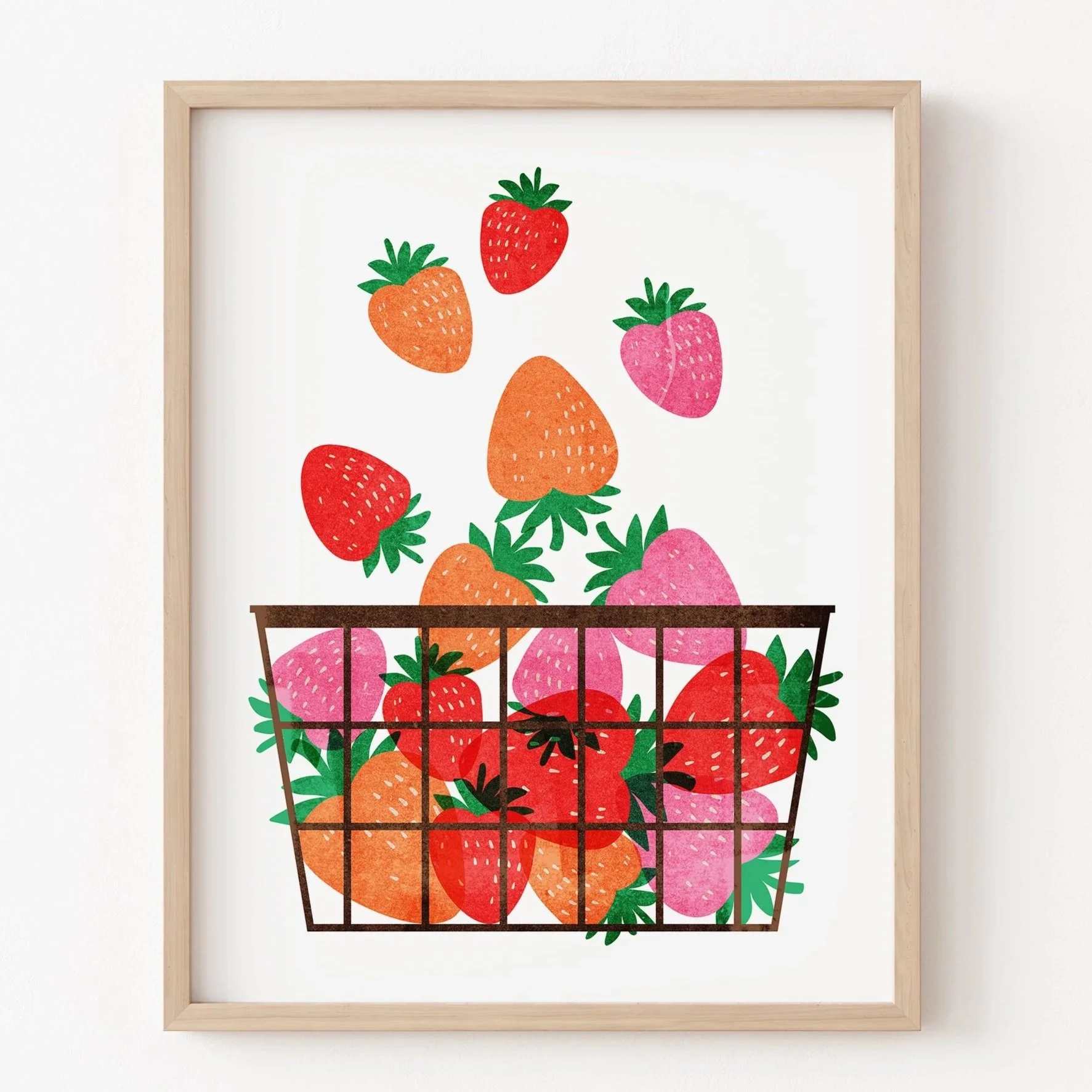 Basket of Strawberries Illustration, Colorful Fruit Art Print