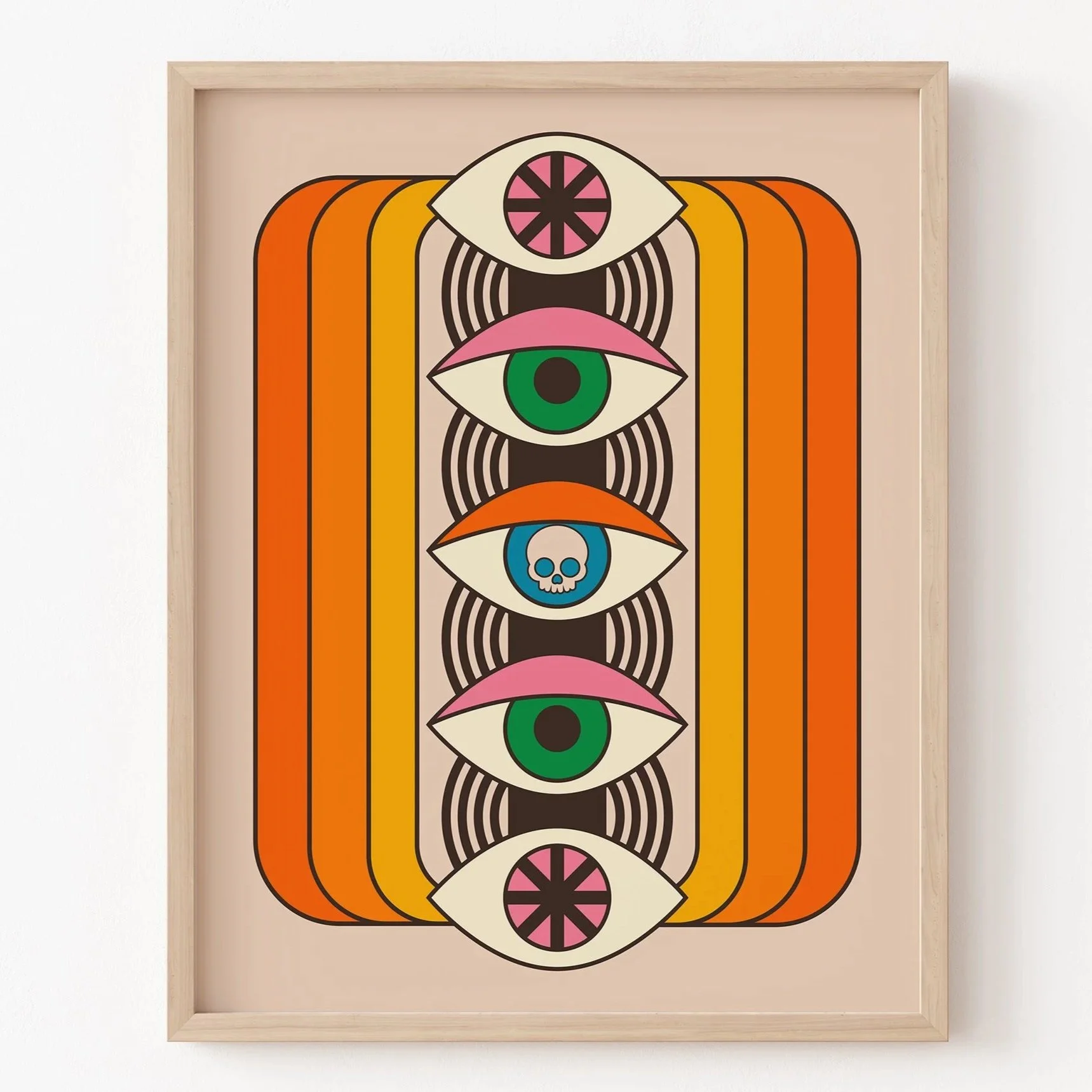 Retro Eye Stack Illustration, Colorful Geometric Art Print
