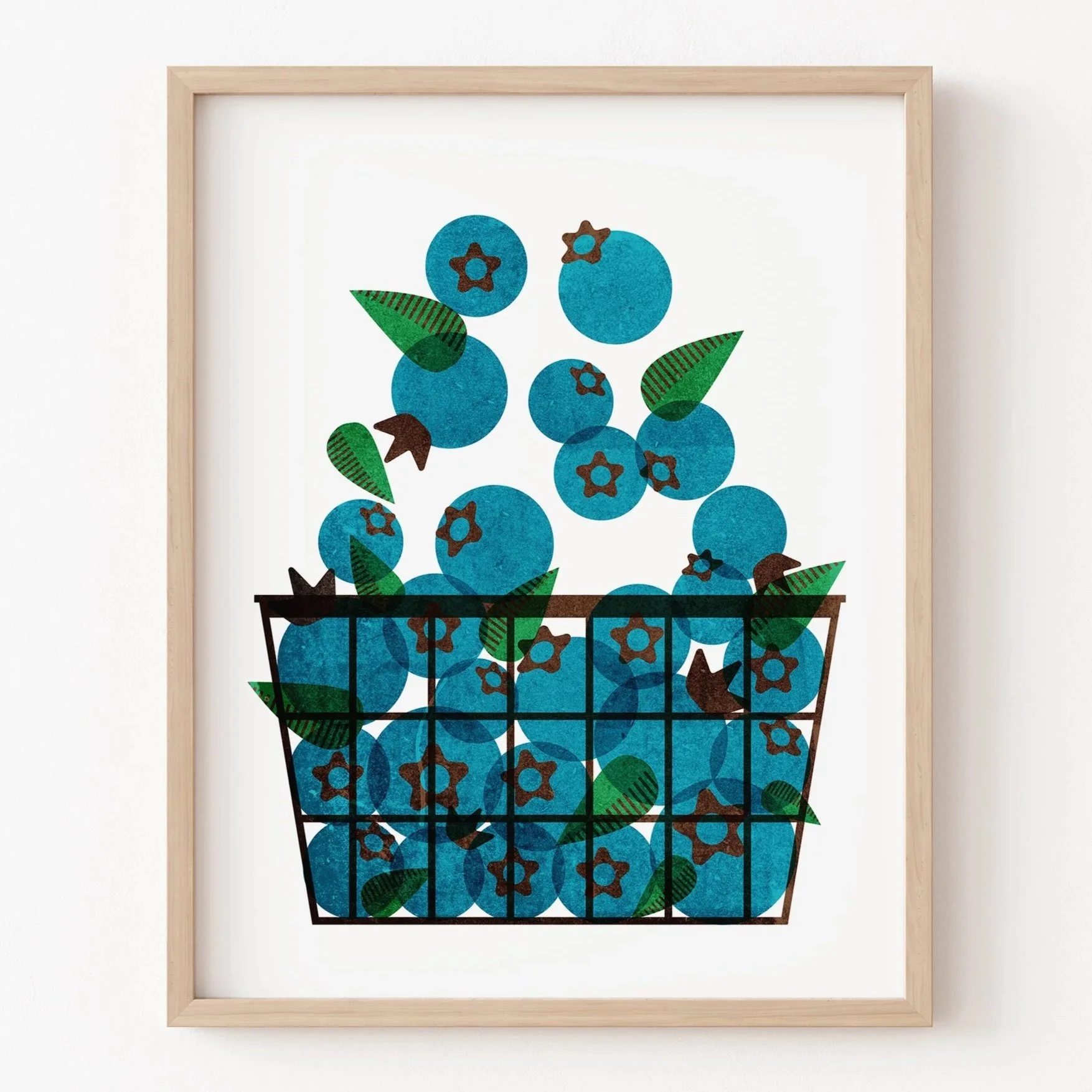 Basket of Blueberries Illustration, Colorful Fruit Art Print