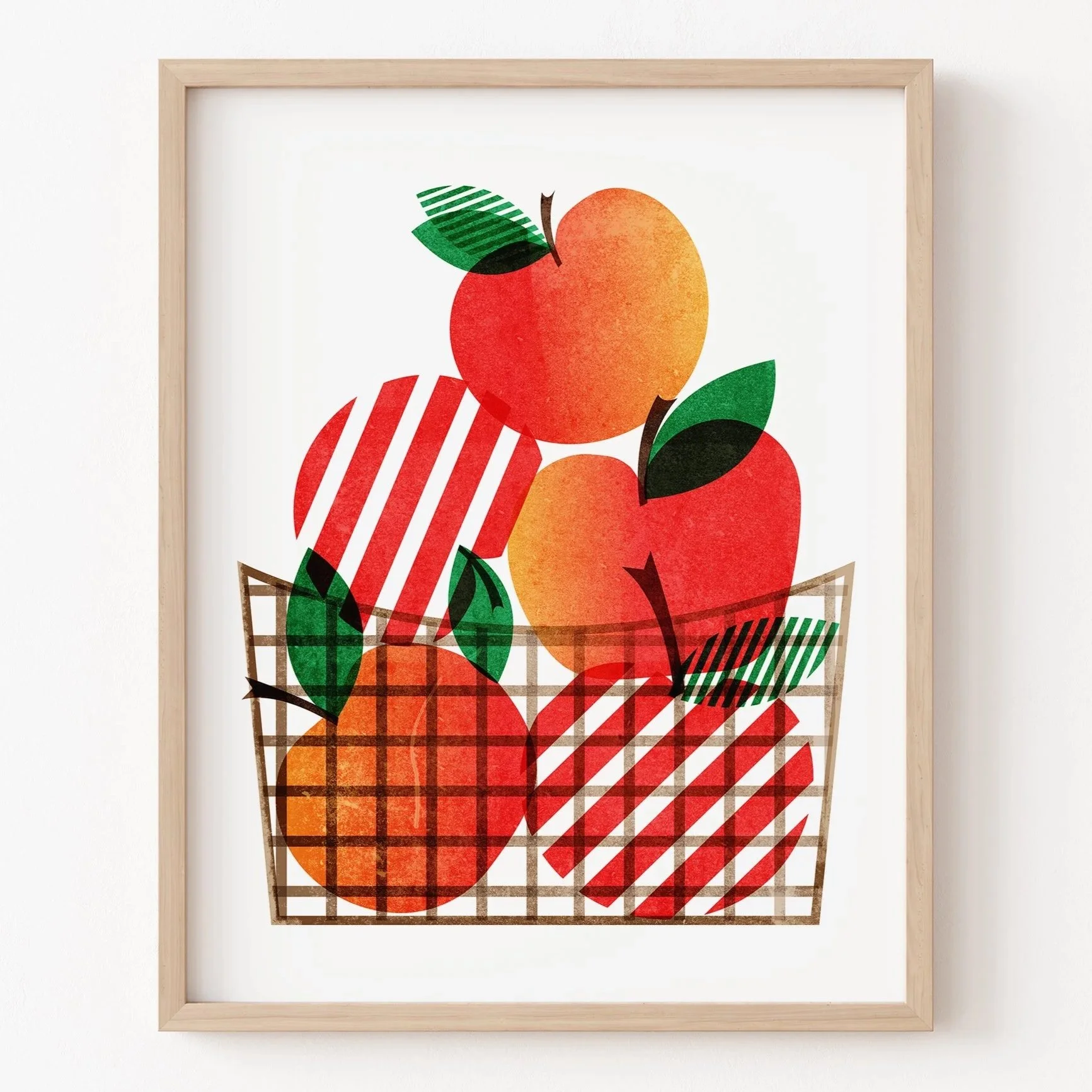 Basket of Apples Illustration, Colorful Fruit Art Print