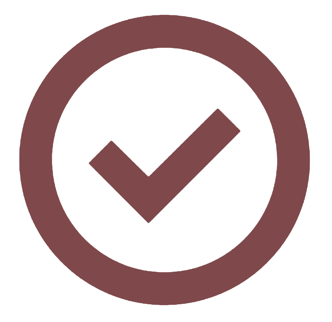 Símbolo de marca de verificación, color marrón, en un círculo.