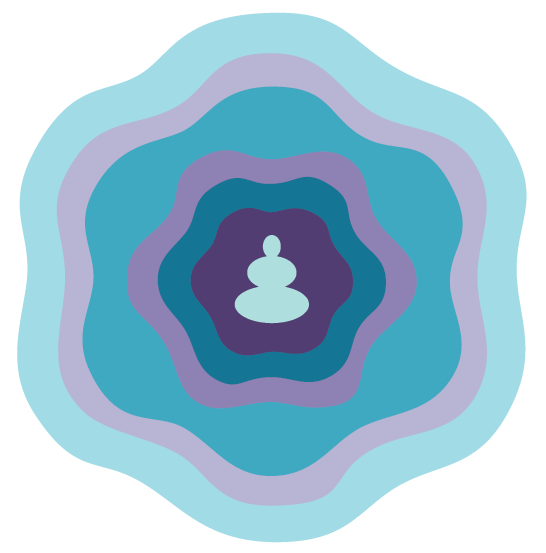 Large image of Tune Into You Wellness logo mark, purple and turquoise concentric wavy circles with a person in the middle.
