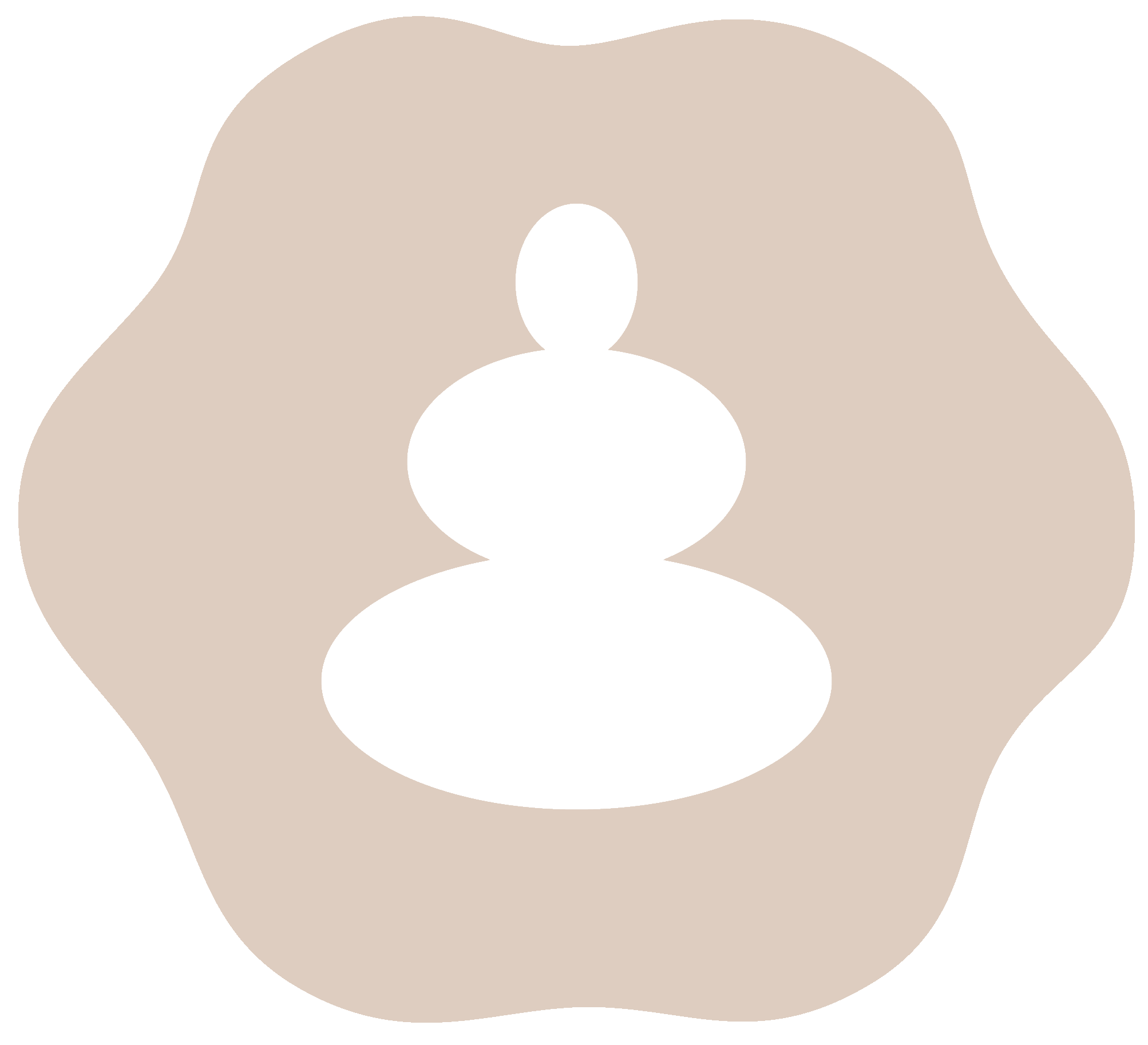 Beige colored icon of a person that looks like as stack of rocks.