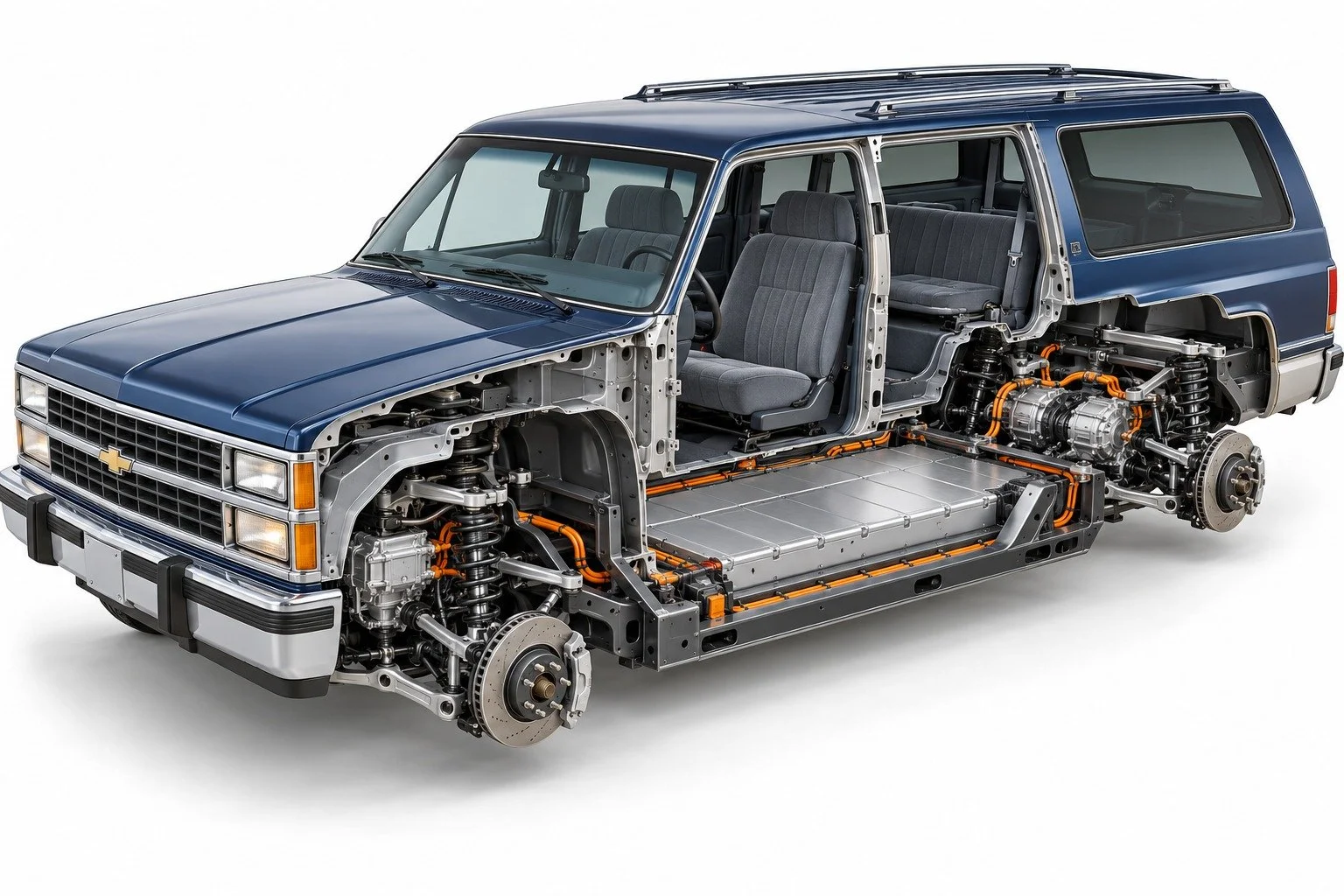 CHEVROLET SUBURBAN • EV CUTAWAY
Concept visualization • Final fitment and components vary by project