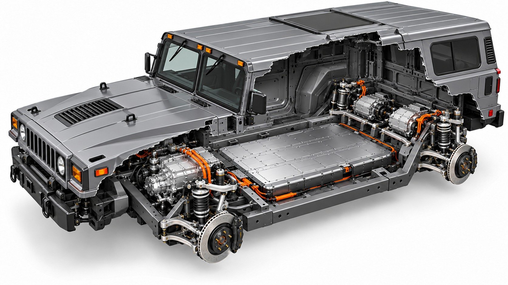 HUMMER H1 • EV CUTAWAY
Concept visualization • Final fitment and components vary by project