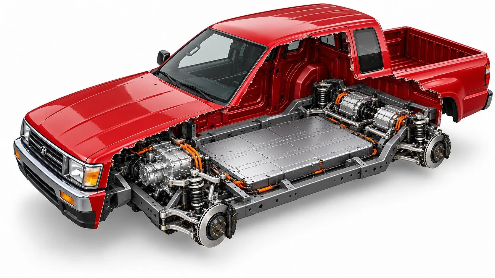 TOYOTA PICKUP • EV CUTAWAY
Concept visualization • Final fitment and components vary by project