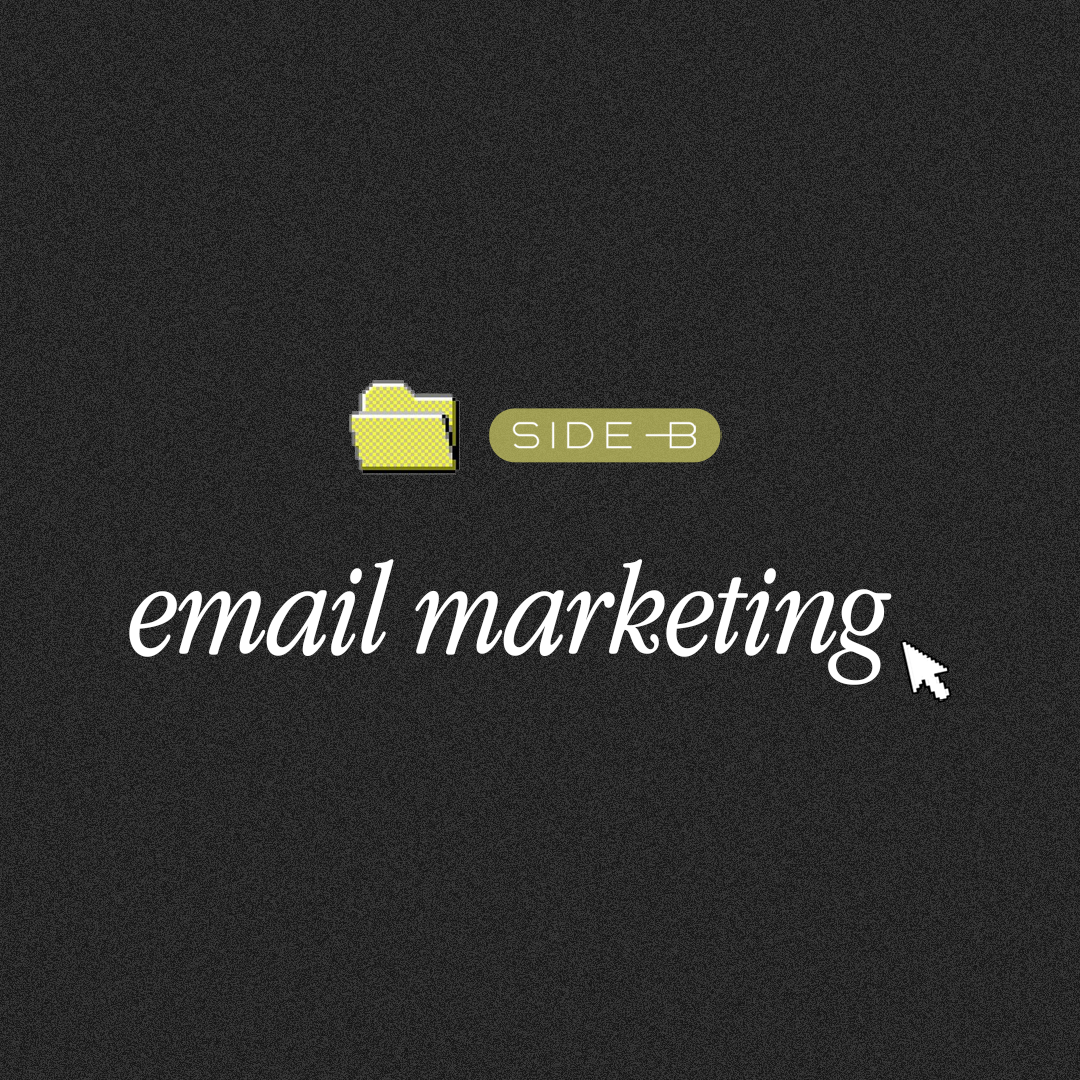 Imagem de uma tela de computador com um ícone de pasta e o texto "SIDE_B email marketing" em destaque.