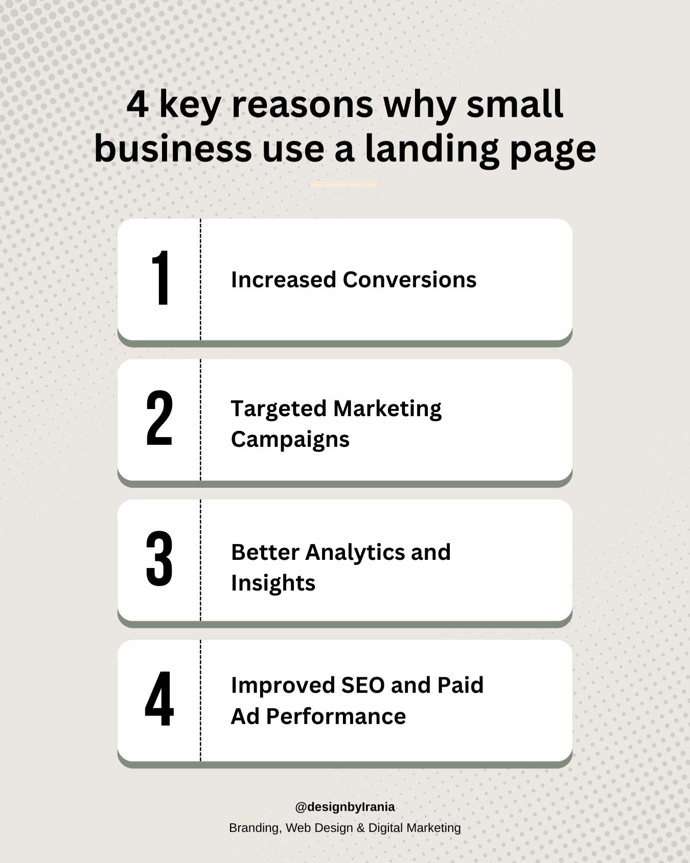 🚀 4 Landing Page Tips for Small Businesses 🚀 

Want more leads or sales? A well-crafted landing page can be a game-changer! Here&rsquo;s how to get the most out of it: 

1️⃣ Keep it Focused One page, one goal. Avoid clutter and guide visitors to ta