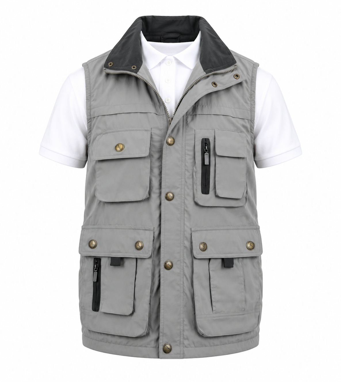 Stone Grey Utility Vest Over White Polo.png