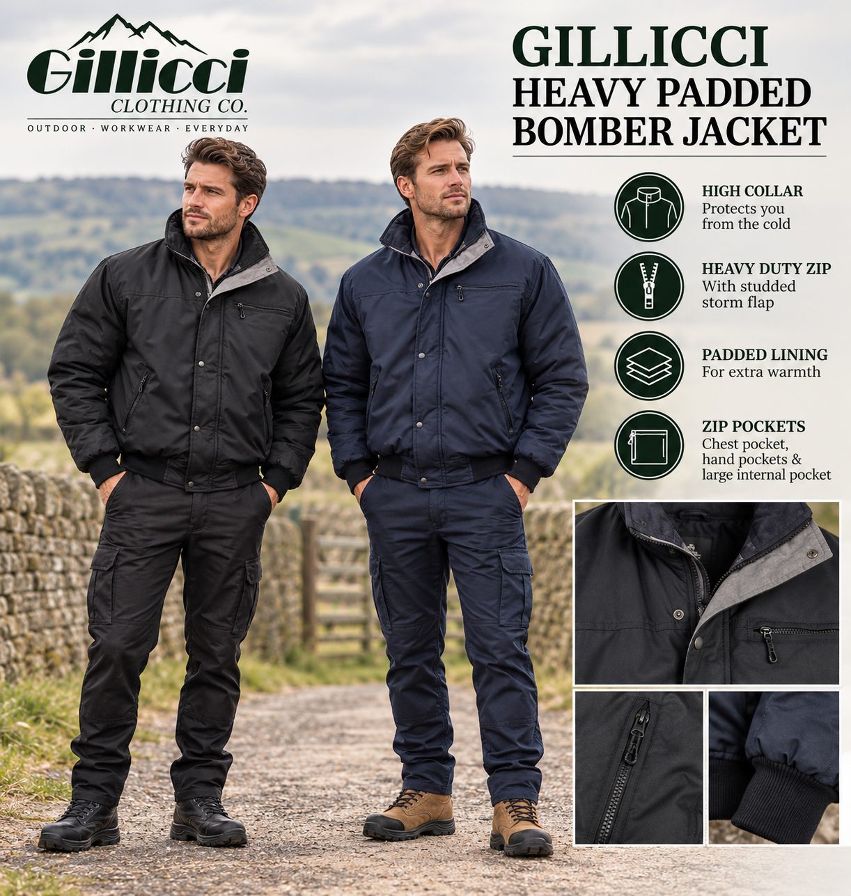 GILLICCI HEAVY PADDED SKYDIVER BOMBER JACKET