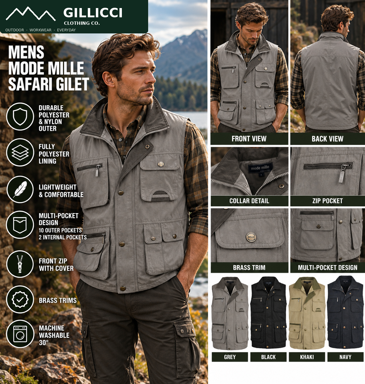 MENS MODE MILLE MULTI POCKET CARGO BODYWARMER