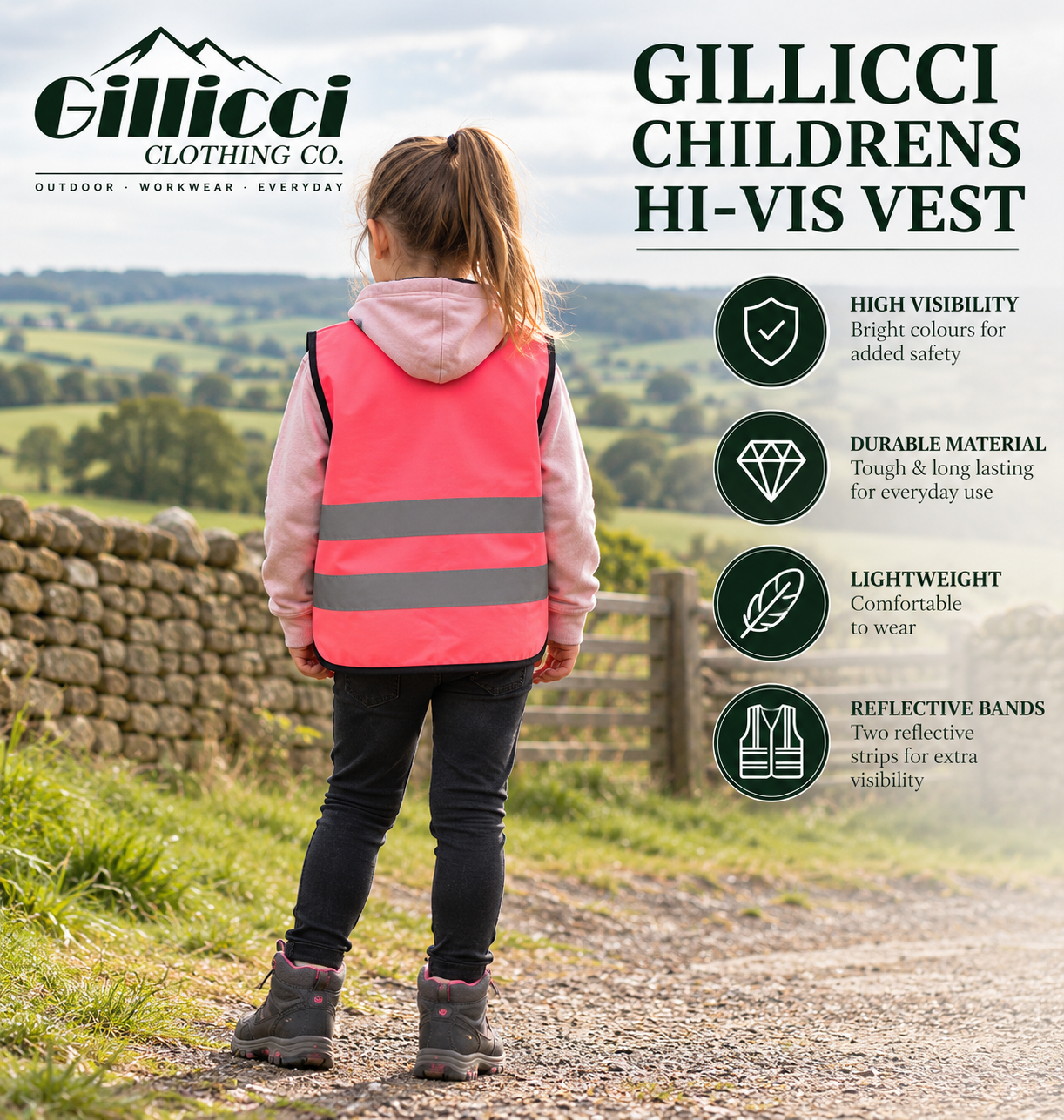 Gillicci Children’s Hi-Vis Vest in the Countryside.png
